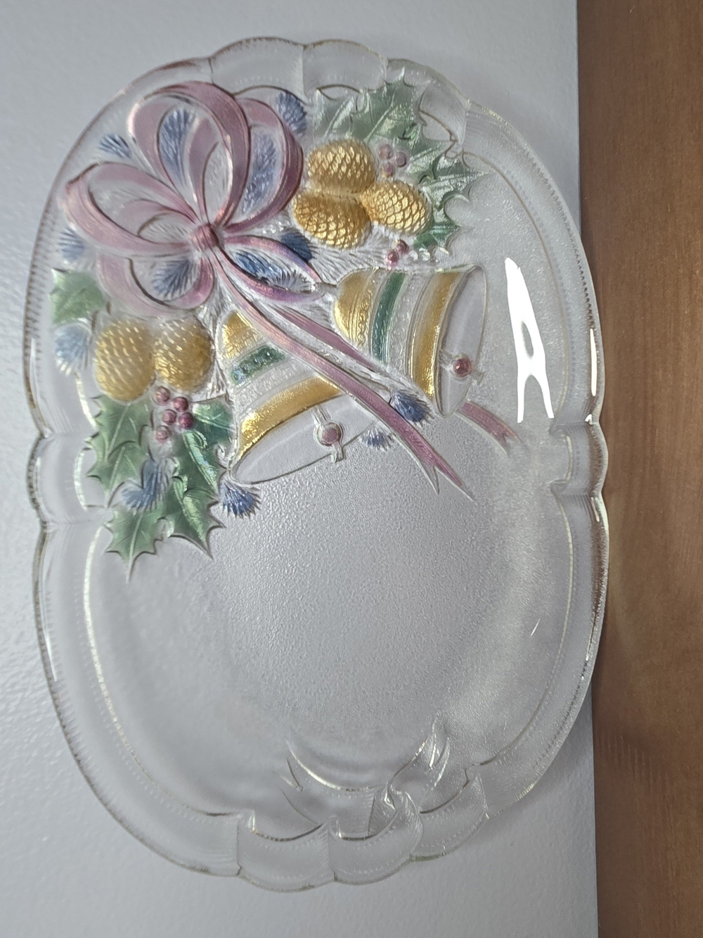 Mikasa Festive Glass Holiday Bell Serving Platter - Clear, Colorful 10x7"